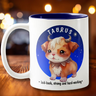 Taza Bicolor Zodiac Taurus Cute Watercolor Perro fecha de nombr