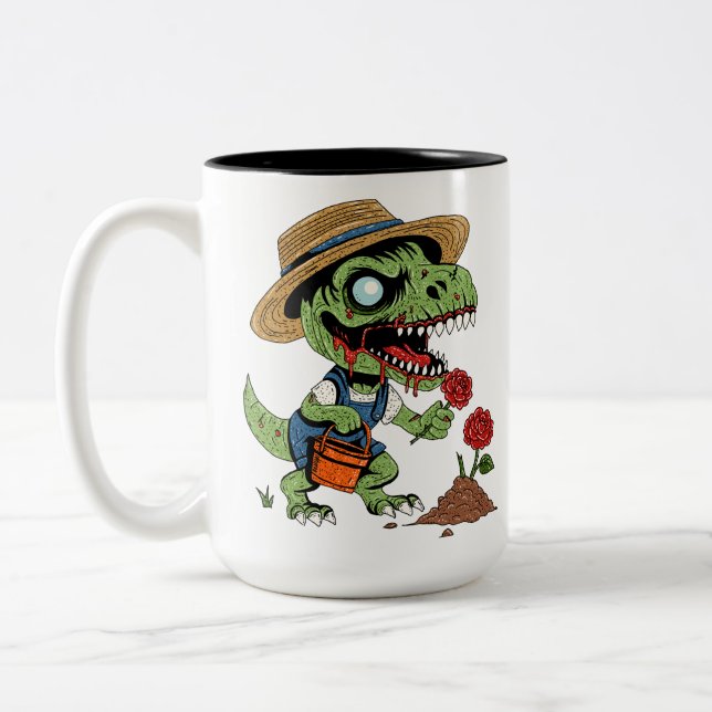 Taza Bicolor Zombie jardinero T-Rex (Izquierda)