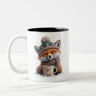 Taza Bicolor Zorro Acogedor Temporada Invernal Animal Café Fies