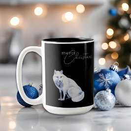 Taza Bicolor Zorro ártico acuarela Merry Christmas Negro