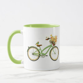 Taza Bicycle With Bird and Flower Basket Green Yellow