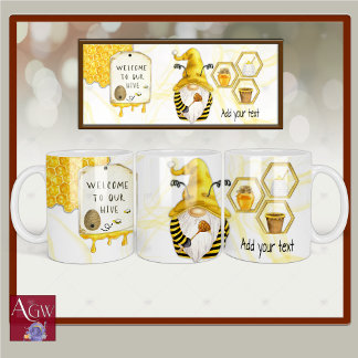 Taza Bienvenida a Bee Hive Gnome Honey Comb