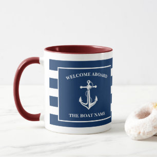 Taza Bienvenida azul de la Marina Náutica a bordo del b
