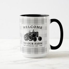 Taza Bienvenida Familia Nombre Granja Tractor Placa Bla