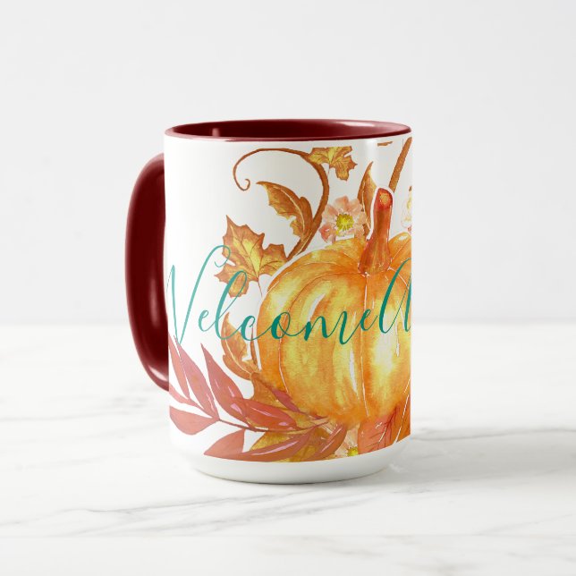 Taza Bienvenidos Otoño Caída Calabaza Sale Vines (Anverso izquierdo)