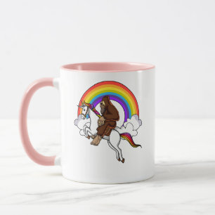 Taza Bigfoot divertido que monta el arco iris mágico