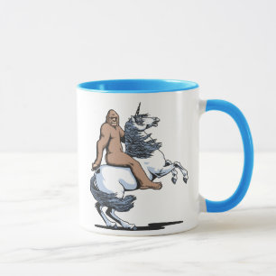 Taza Bigfoot que monta un unicornio