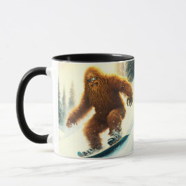 Taza Bigfoot Sasquatch sonriendo en la nieve en tabla d