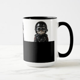 Taza Biker Cat, Katze mit Motorradkleidung und Helm