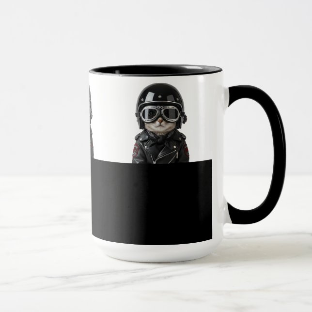 Taza Biker Cat, Katze mit Motorradkleidung und Helm (Derecha)
