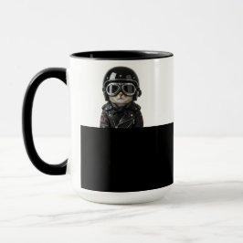 Taza Biker Cat, Katze mit Motorradkleidung und Helm