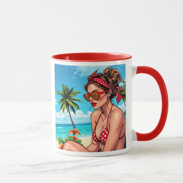 Taza Bikini rojo, gafas de sol y mujer andana (Derecha)