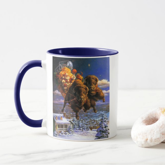 Taza Bison Pulling Santa Claus (Con donut)