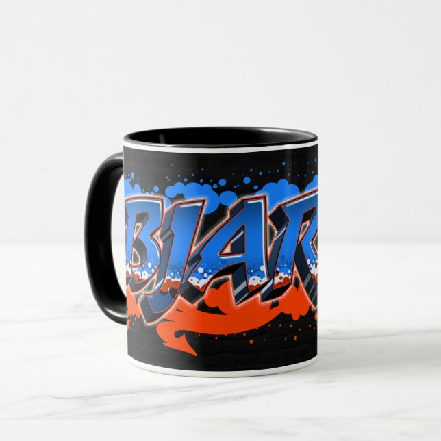 Taza Bjarne Vorname Name Graffiti blue orange Tasse (Anverso izquierdo)