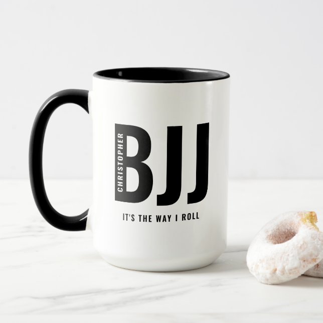 Taza BJJ La forma en que rollo agregar tu nombre Jiu Ji (Con donut)