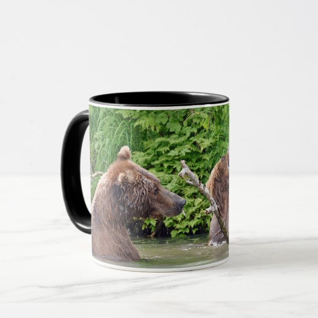 Taza Black 11 oz Combo Mug con oso pardo y cachorros (Anverso izquierdo)