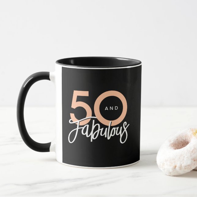 Taza Black 50 y Fabulous Modern 50 cumpleaños (Con donut)