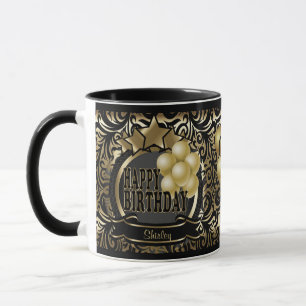 Taza Black and Gold Metallic Happy 00th Birthday Star