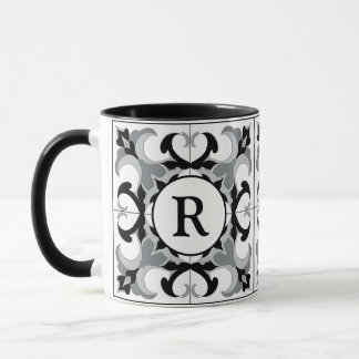Taza Black and White Spanish Style with Initial