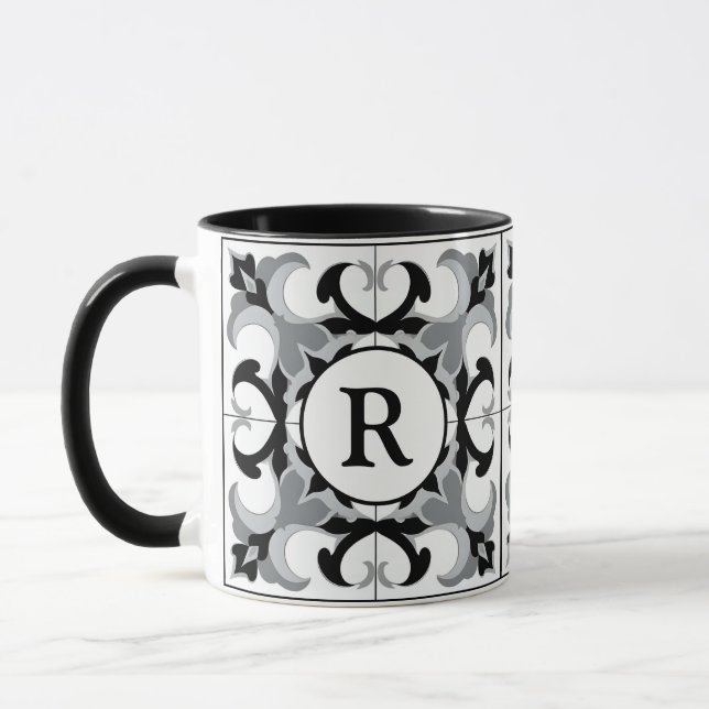 Taza Black and White Spanish Style with Initial  (Izquierda)
