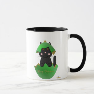 Taza Black Cat Green Christmas Ornament Merry Christmas