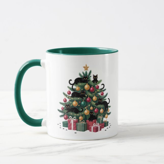 Taza Black Cats Christmas Tree Cat Lover Xmas Luces (Izquierda)