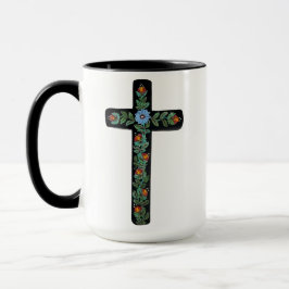 Taza Black Cross with Flowers