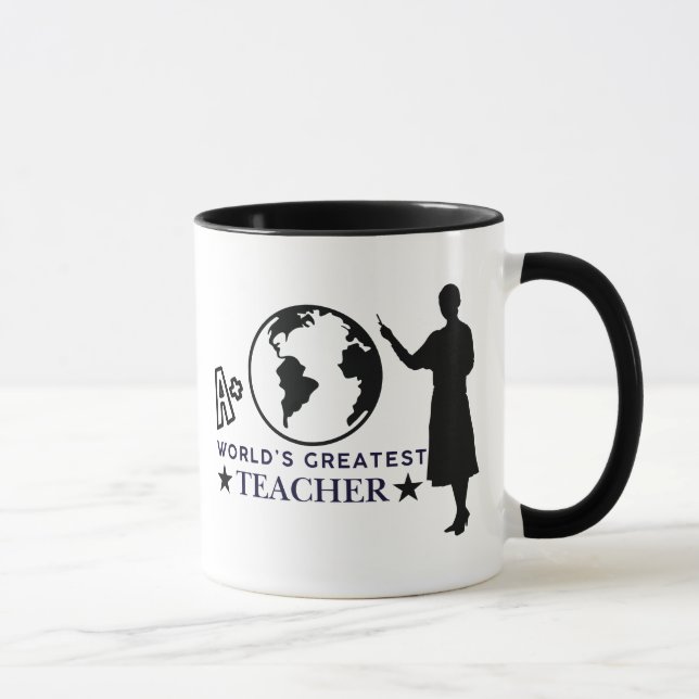 Taza Black Globe & Silhouette A+ World Greatest Teacher (Derecha)