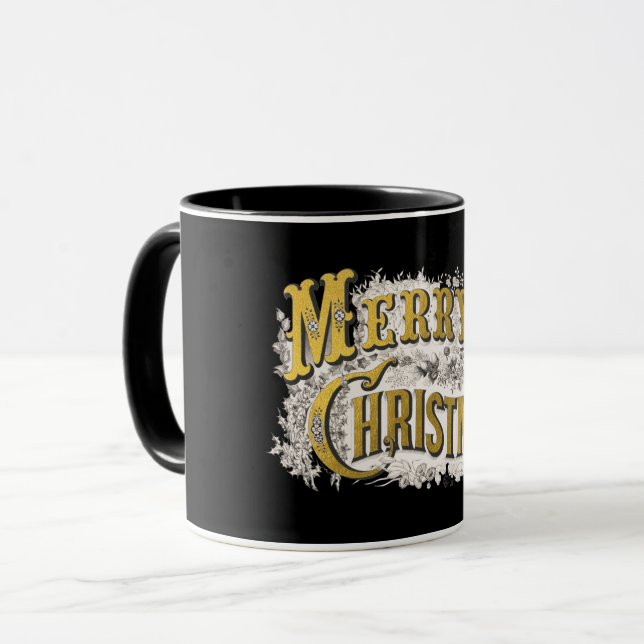 Taza Black Gold Elegant Feliz Navidad Rustic Vintage (Anverso izquierdo)