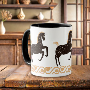 Taza Black Gold Folk Art Spok Horse