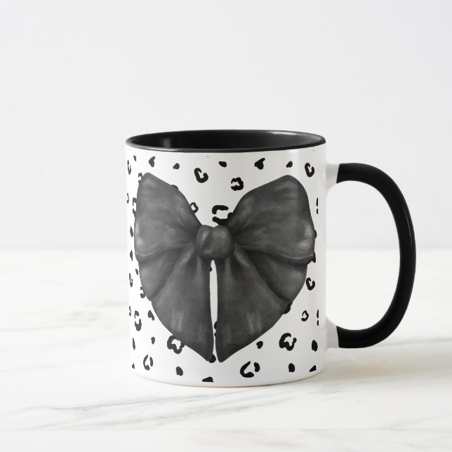 Taza Black Leopard Coquette Girly Print Bow Mug (Derecha)