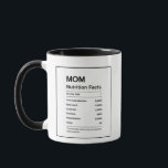 Taza Black Modern Mom Nutritional Values Funny Gift<br><div class="desc">Dale a tu mamá una buena risa con este tazón de regalo de los hechos de nutrición negra. La taza presenta un fondo negro con un diseño divertido y lúdico que enumera los "valores nutricionales" de una madre, incluyendo ingredientes como el amor, los abrazos y el estímulo. El material cerámico...</div>