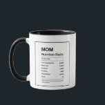 Taza Black Modern Mom Nutritional Values Funny Gift<br><div class="desc">Dale a tu mamá una buena risa con este tazón de regalo de los hechos de nutrición negra. La taza presenta un fondo negro con un diseño divertido y lúdico que enumera los "valores nutricionales" de una madre, incluyendo ingredientes como el amor, los abrazos y el estímulo. El material cerámico...</div>