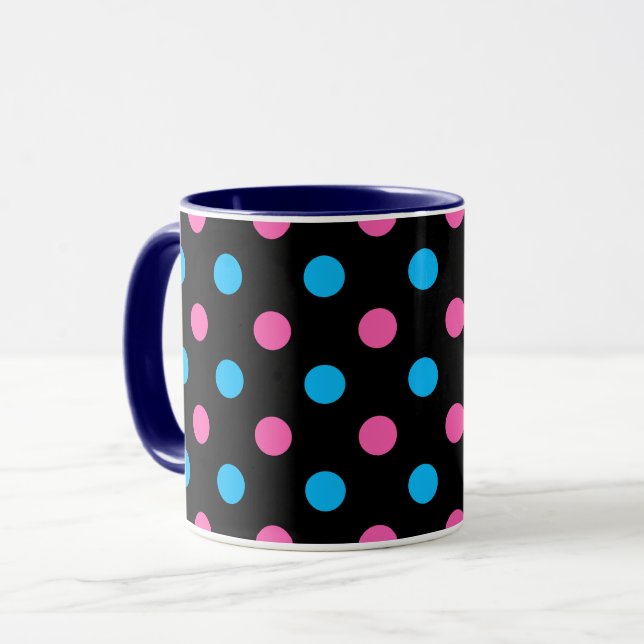 Taza Black Pink Blue Polka Dot Pattern (Anverso izquierdo)