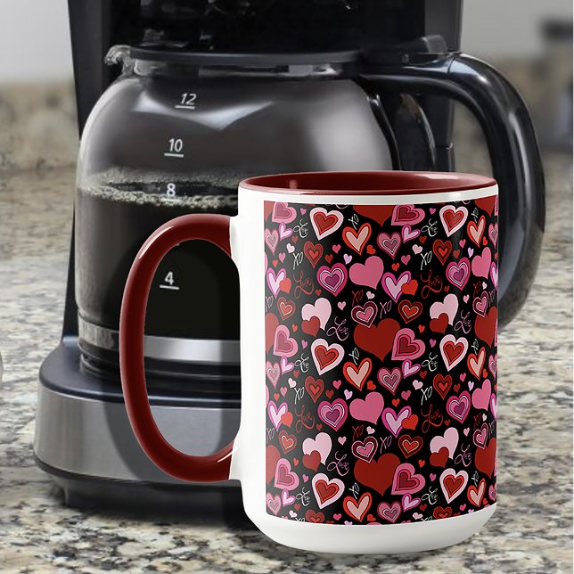 Taza Black Pink Red Hearts Love Pattern (Subido por el creador)