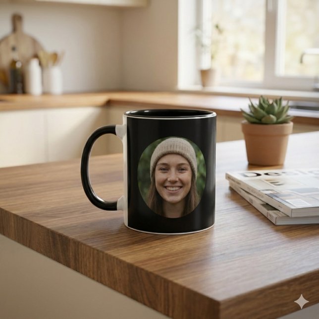 Taza Black Simple Custom Photo Minimal Modern Design (Black Simple Custom Photo Minimal Modern Design Mug)