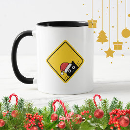 Taza Black Sneaky Santa Cat U.S. Warning Sign