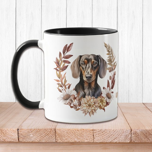 Taza Black Tan Dachshund Dog Otumn Wreath (Subido por el creador)