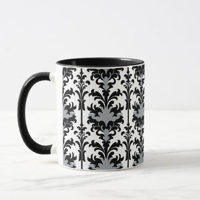 Taza Black White and Grey Floral Damask style (Izquierda)