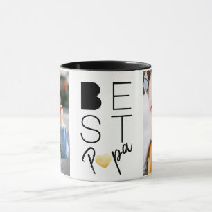 Taza Black White Best Papa Two Photo Mug