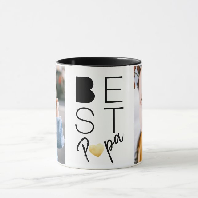 Taza Black White Best Papa Two Photo Mug (Centro)
