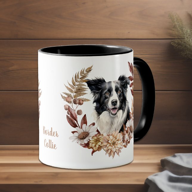 Taza Black White Border Collie Dog Otumn Wreath (Subido por el creador)
