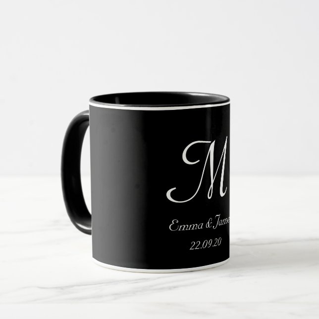 Taza Black & White Elegant Monogram Initial Name  (Anverso izquierdo)