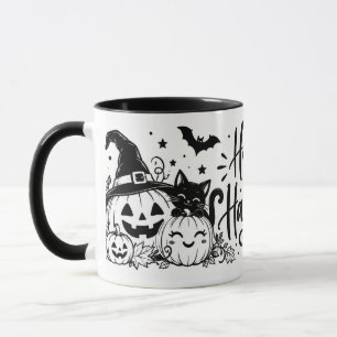 Taza Black & White Happy Halloween