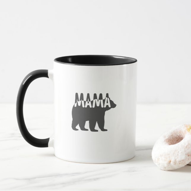 Taza Black & White Mama Bear Silhouette (Con donut)