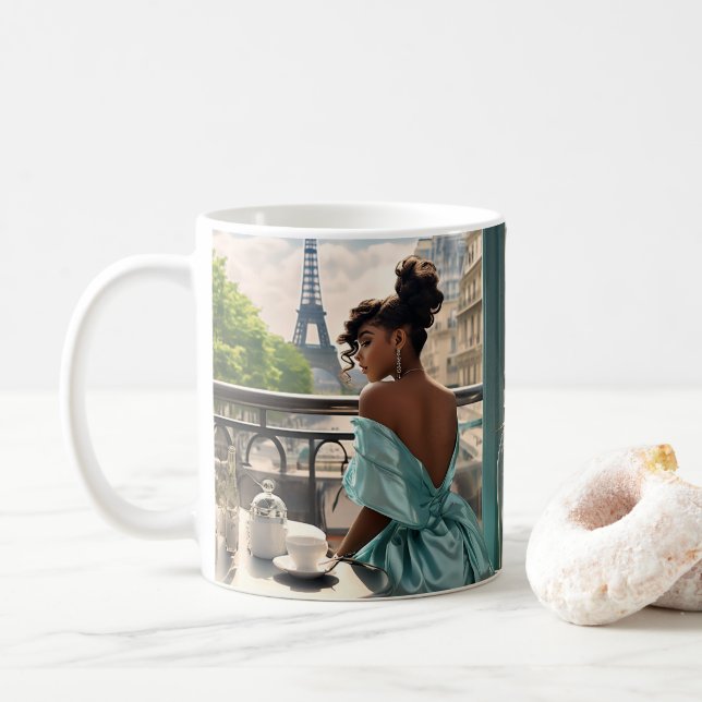 Taza blanca clásica | Chica En París (Con donut)