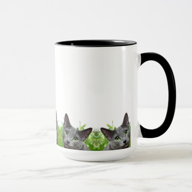 Taza blanca clásica rusa del gato azul (Derecha)
