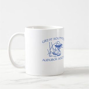 Taza blanca con el logotipo azul