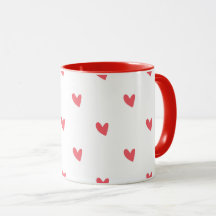 Taza blanca – Corazones rojos ondulados