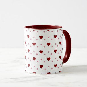 Taza blanca – Corazones rojos oscuros y claros